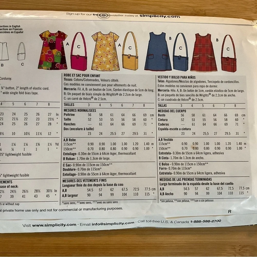 Simplicity 4927 Pattern Child’s Dress and Bag Size A 3-8 It’s So Easy